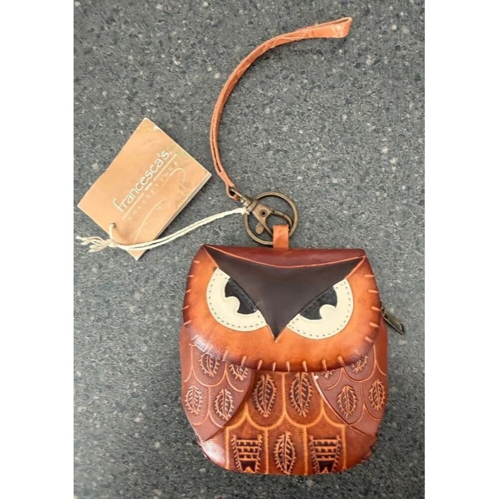Francesca's Leather Owl Coin Purse Keychain